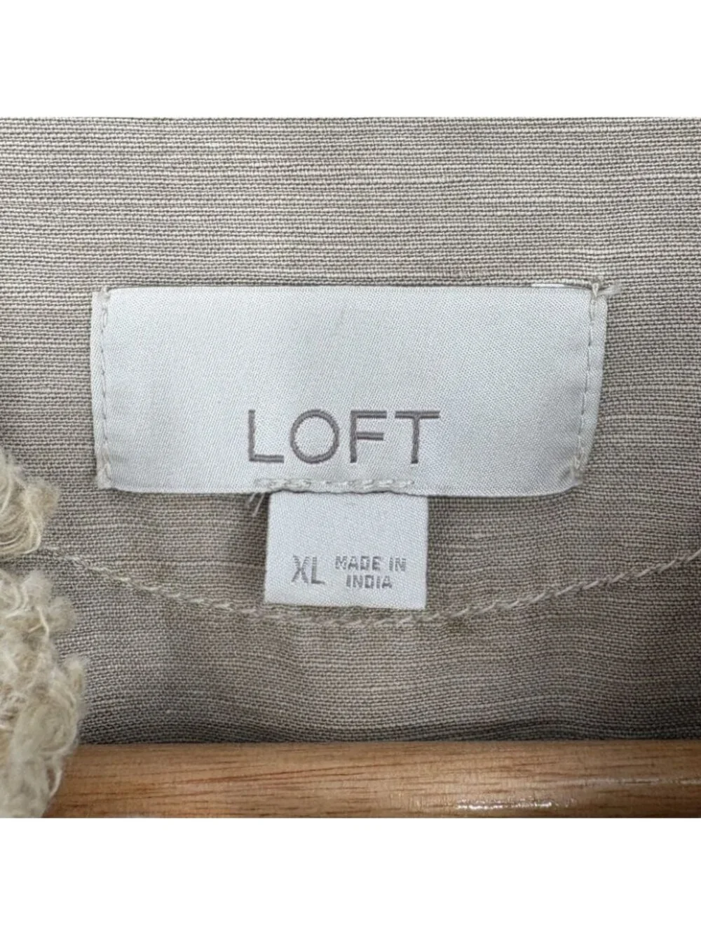 LOFT Women's Linen Blend Utility Jacket XL Beige Frayed Trim Military Safari